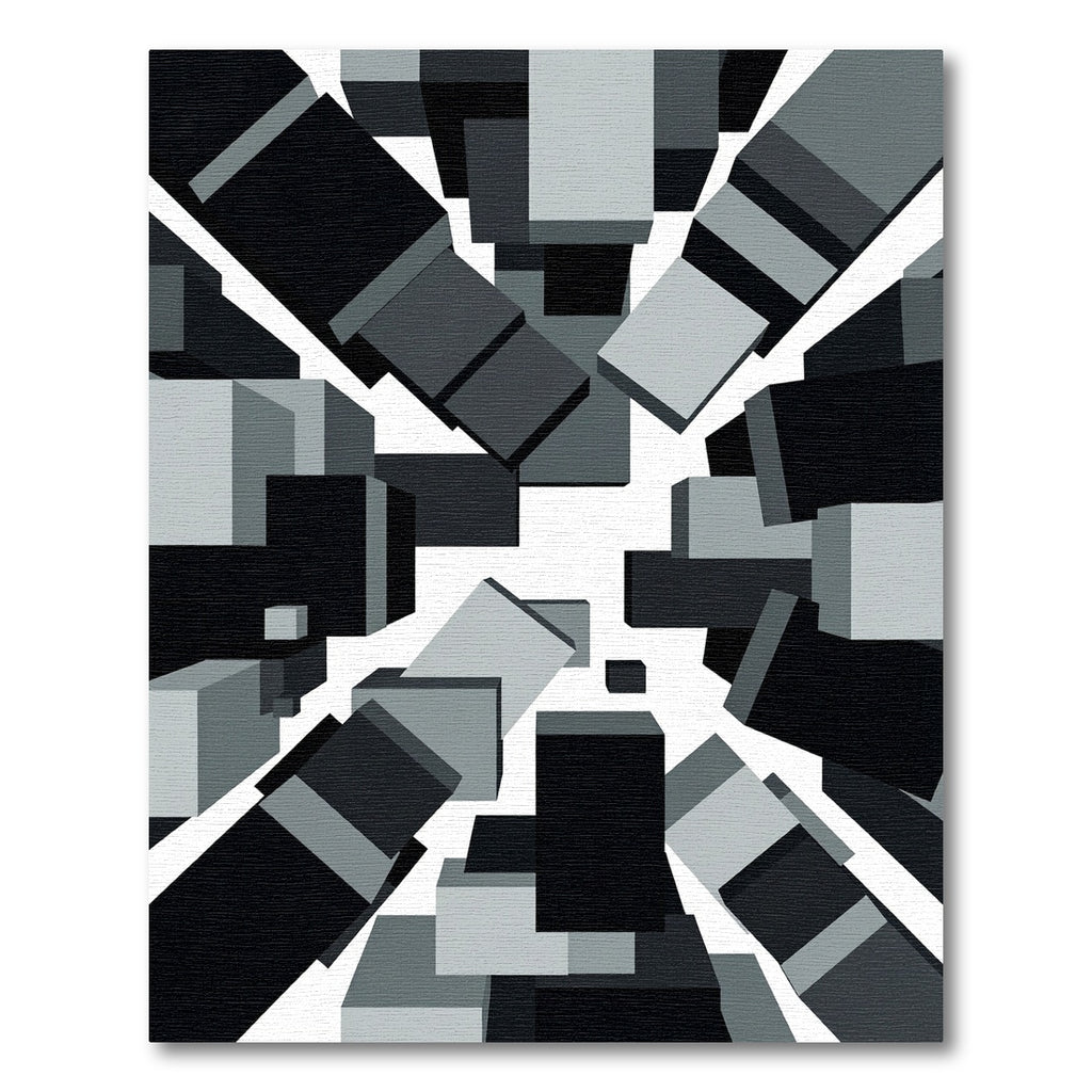 Monochrome Abstract Geometric Cubic Composition Rug