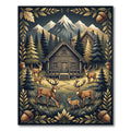 Rustic Mountain Woodland Deer Scene Rug