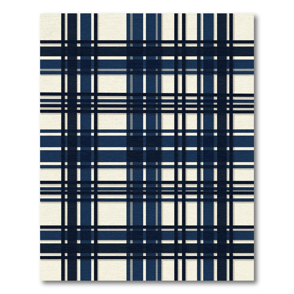 Navy Blue Cream Plaid Checked Rug