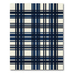 Navy Blue Cream Plaid Checked Rug