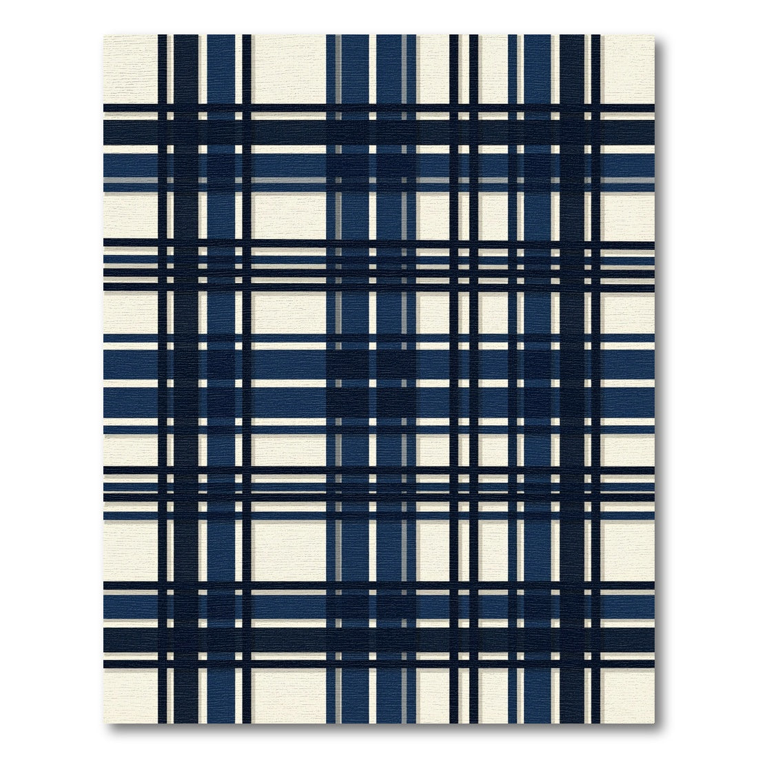 Navy Blue Cream Plaid Checked Rug