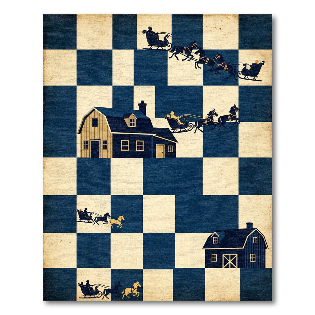 Navy Sleigh Cabin Checkerboard Folk Art Rug