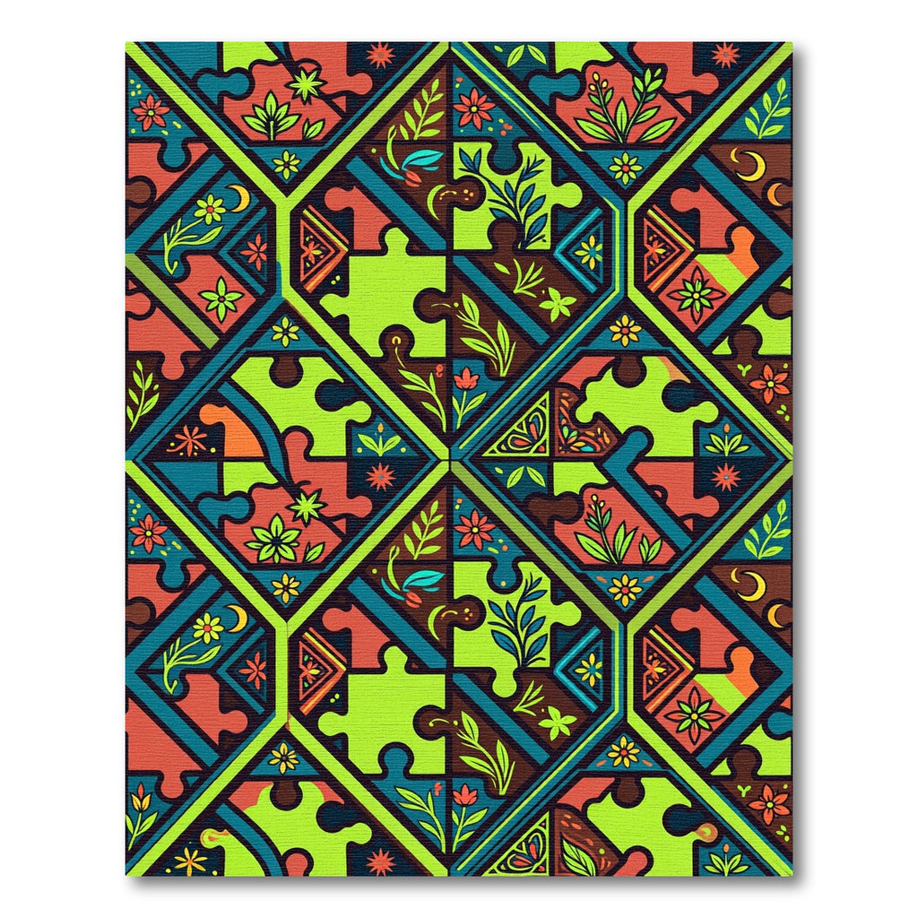 Colorful Geometric Puzzle Floral Medallion Rug