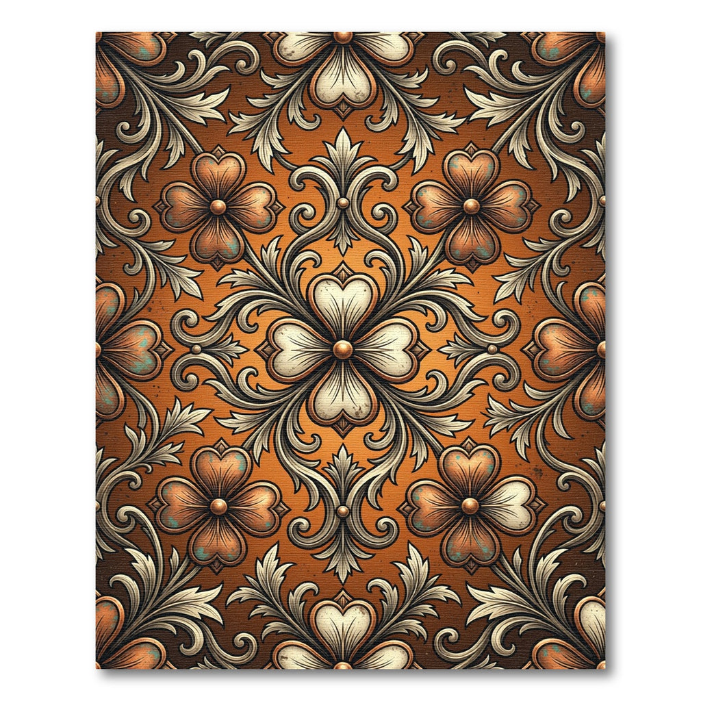 Ornate Amber Copper Floral Scrollmedallion Rug