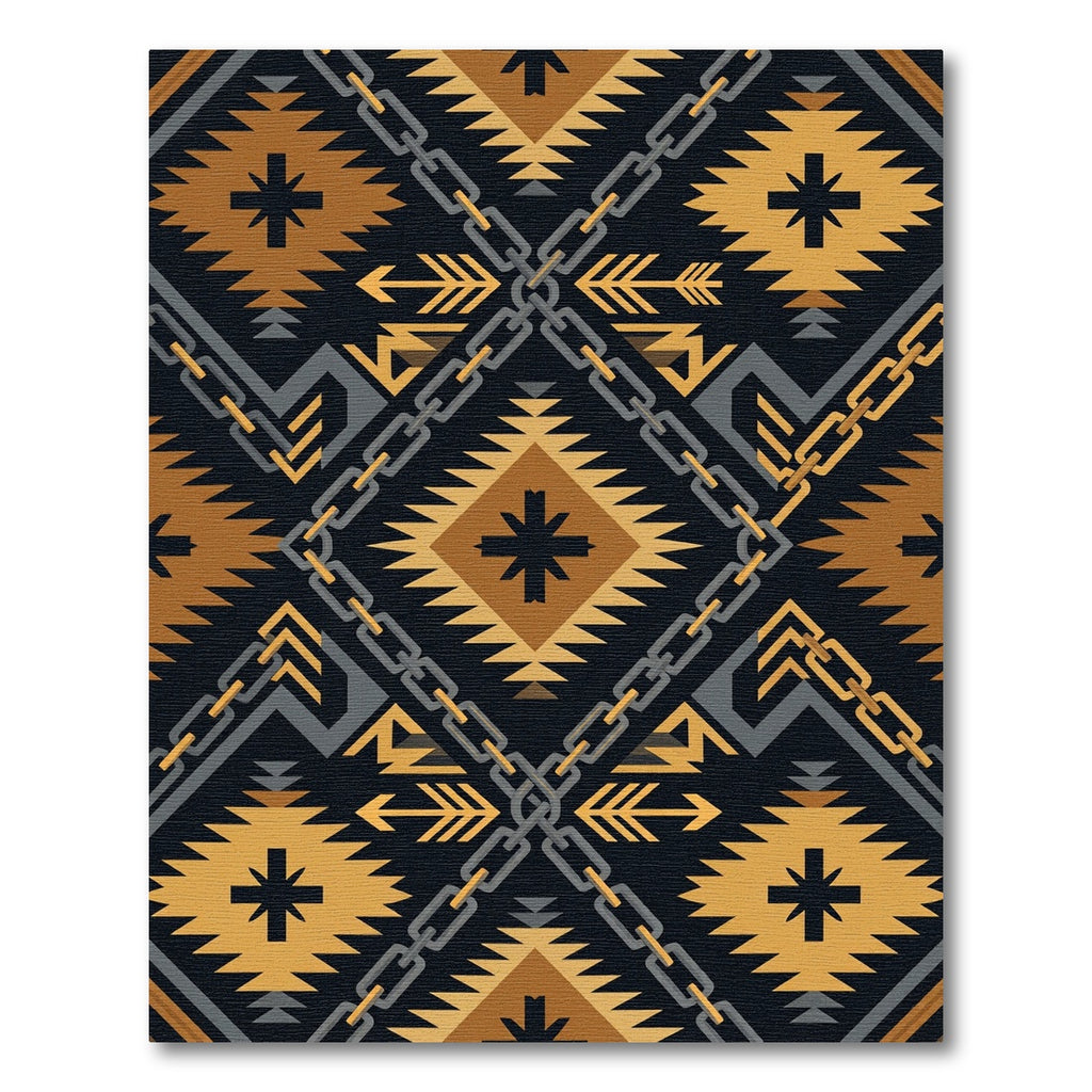Geometric Ochre Chain Tribal Diamond Rug