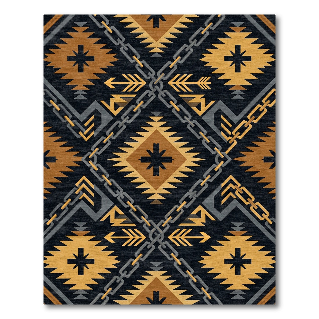 Geometric Ochre Chain Tribal Diamond Rug