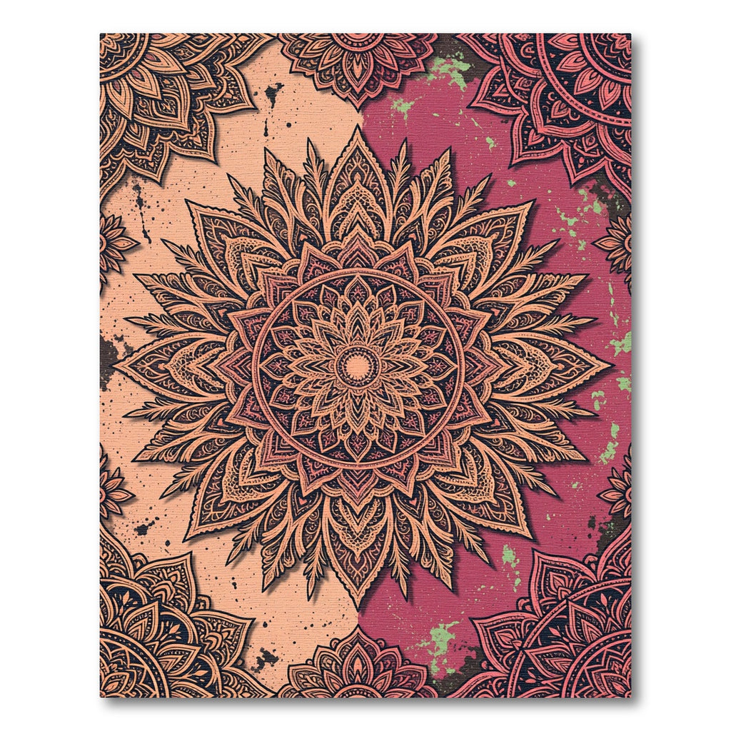 Ornate Peach and Burgundy Mandala Rug