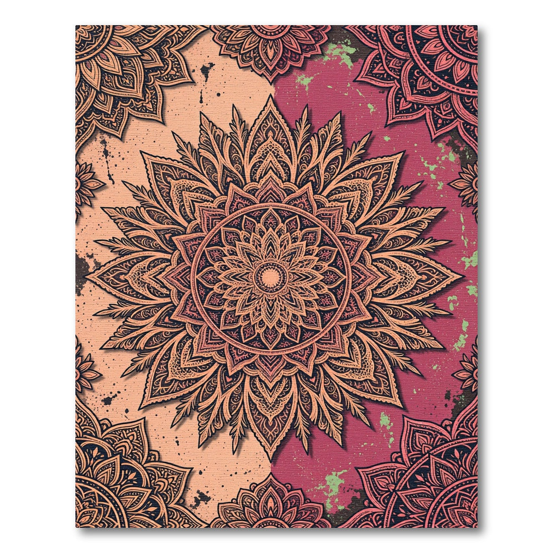 Ornate Peach and Burgundy Mandala Rug