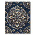 Golden Floral Medallion Navy Ornate Decor Rug