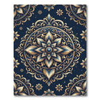 Golden Floral Medallion Navy Ornate Decor Rug