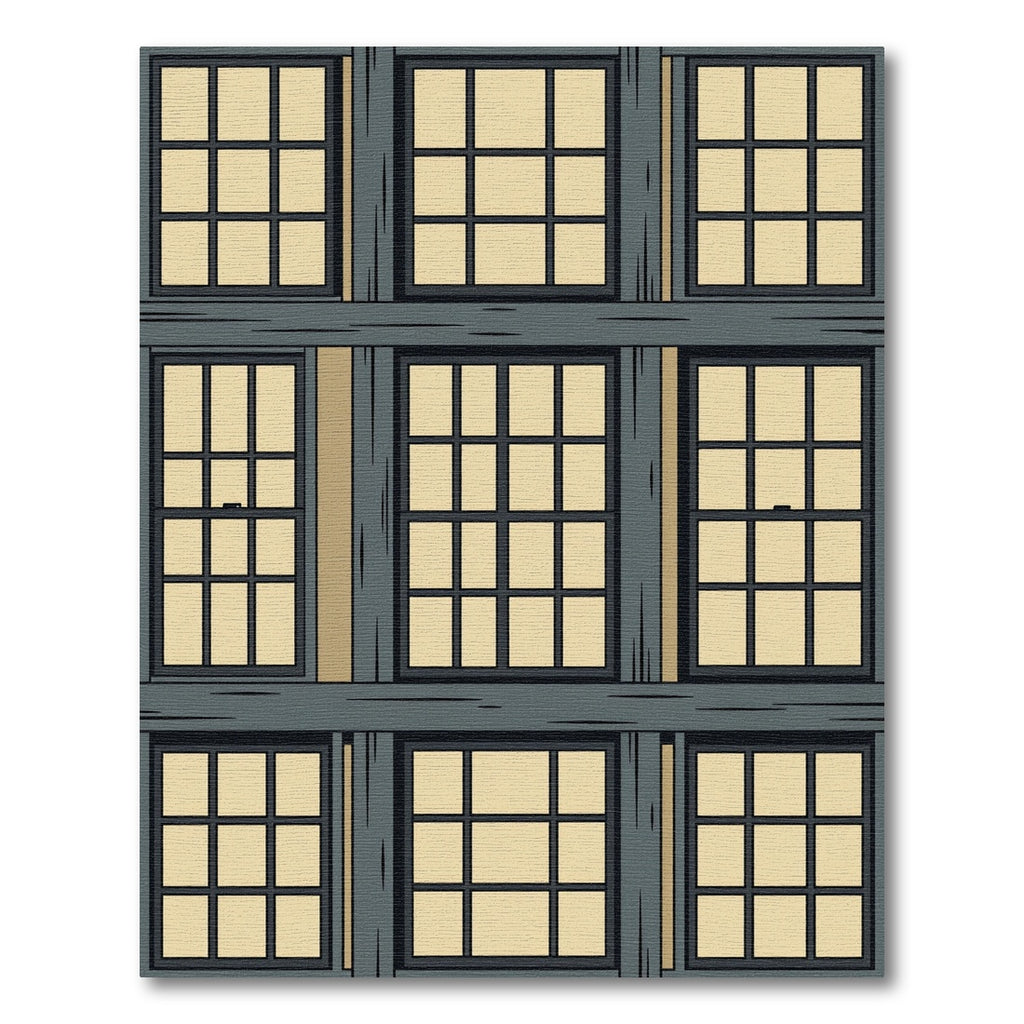 Dark Gray Window Pane Illustration Rug