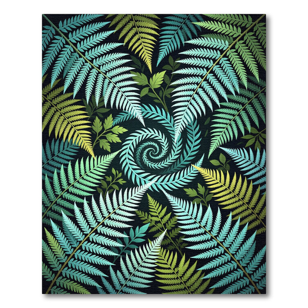 Lush Emerald Tropical Fern Spiral Rug