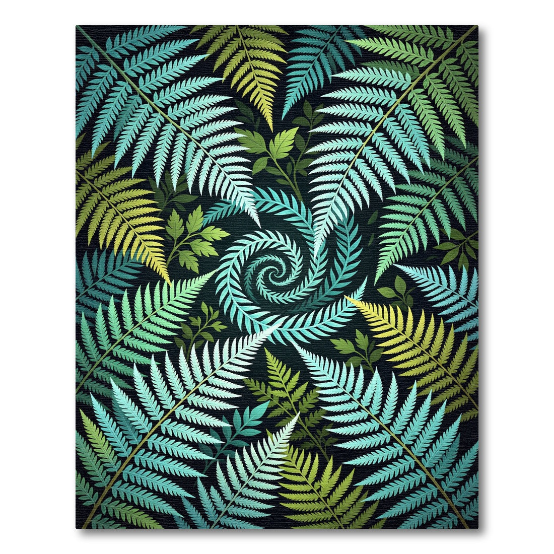 Lush Emerald Tropical Fern Spiral Rug