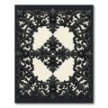Ornate Black Scrollwork Damask Border Rug