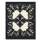 Ornate Black Scrollwork Damask Border Rug