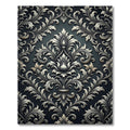 Silver Damask Floral Scroll Matte Black Rug