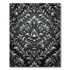 Silver Damask Floral Scroll Matte Black Rug