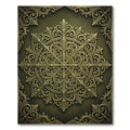 Ornate Olive Golden Filigree Scroll Medallion Rug