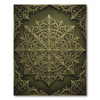 Ornate Olive Golden Filigree Scroll Medallion Rug