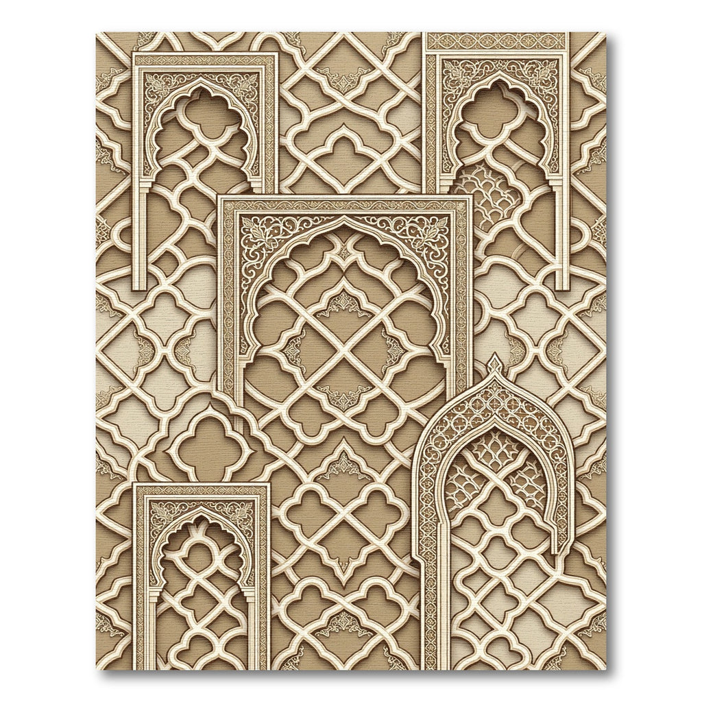 Elegant Beige Arched Lattice Geometric Art Rug