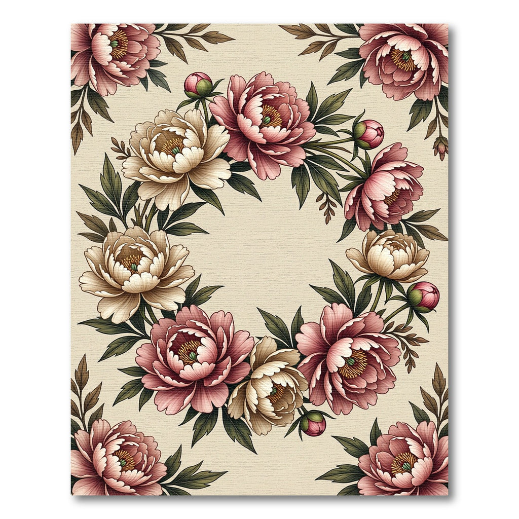 Lush Pink Beige Floral Wreath Rug