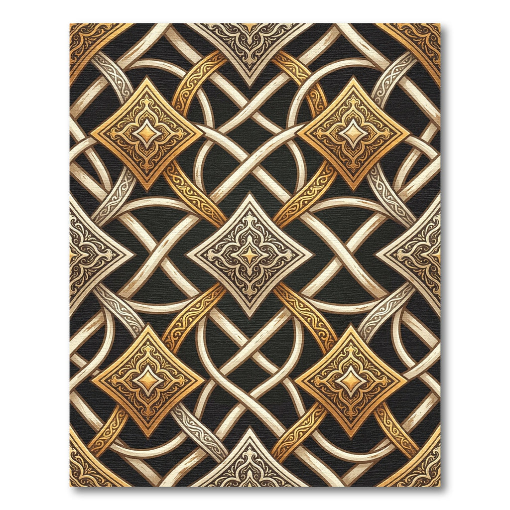 Elegant Gold Cream Intertwined Geometric Rug
