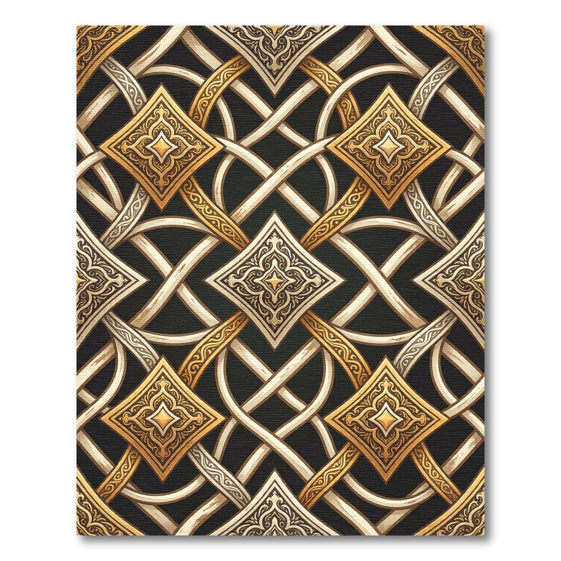 Elegant Gold Cream Intertwined Geometric Rug