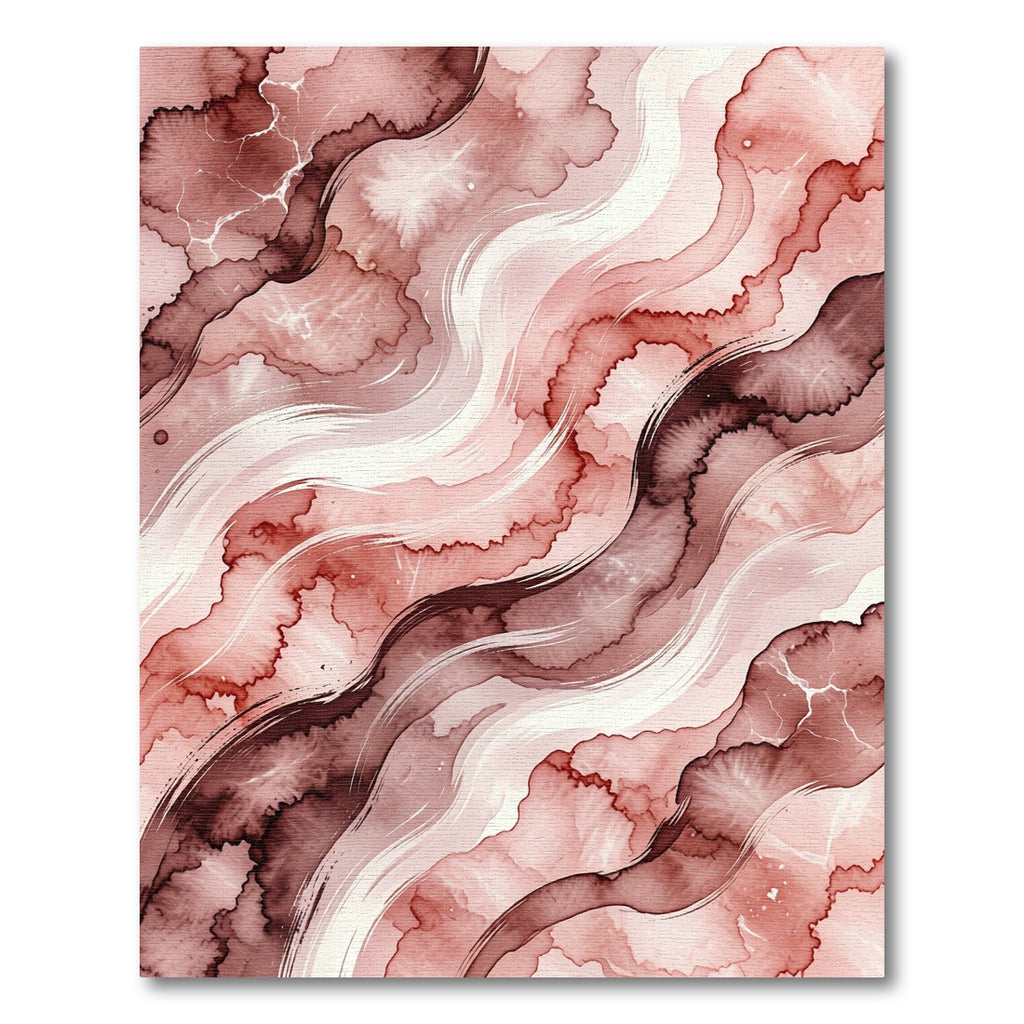 Abstract Blush And Burgundy Flowing Waves Rug