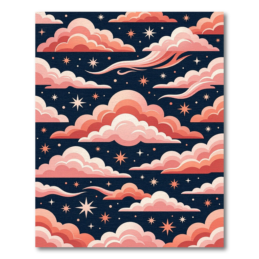 Celestial Coral Clouds and Starry Night Rug