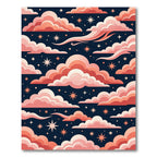 Celestial Coral Clouds and Starry Night Rug