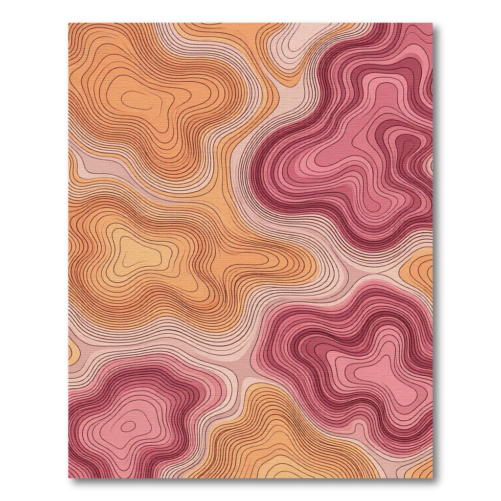 Coral Pink Topographic Contour Rug
