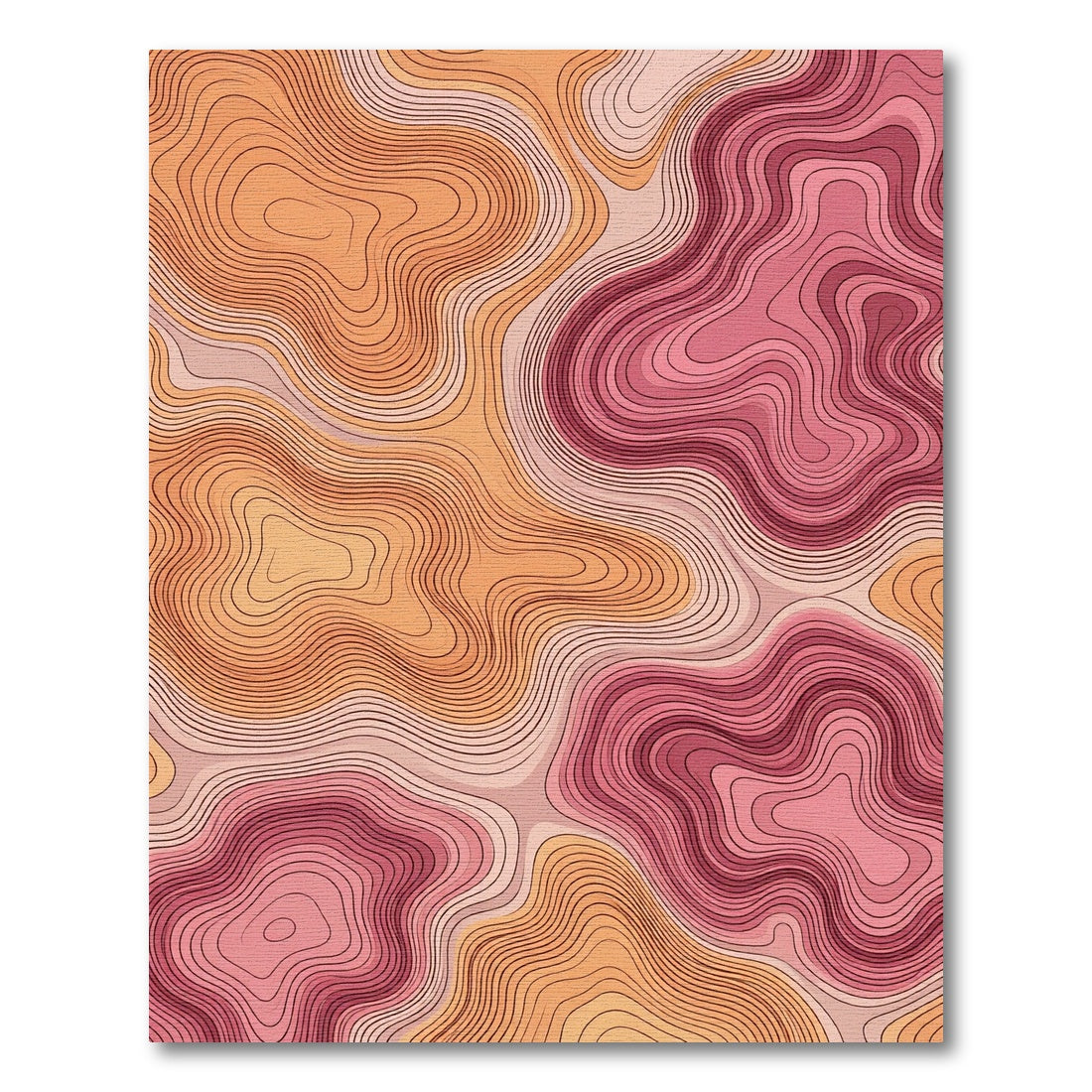 Coral Pink Topographic Contour Rug