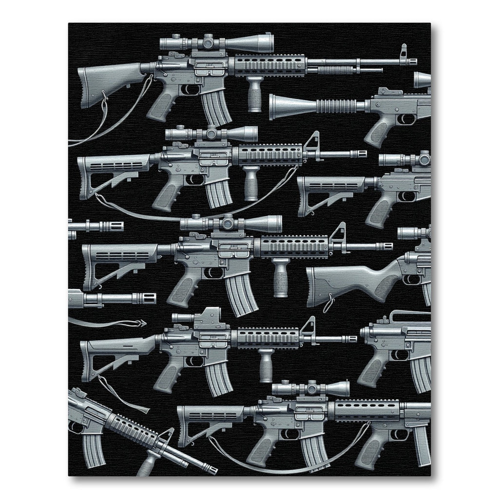 Monochrome Tactical Firearm Silhouette Arrangement Rug