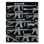 Monochrome Tactical Firearm Silhouette Arrangement Rug