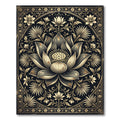 Elegant Black and Gold Lotus Floral Rug