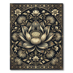Elegant Black and Gold Lotus Floral Rug
