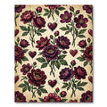 Dark Burgundy Floral Heart Botanical Rug