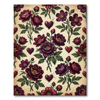 Dark Burgundy Floral Heart Botanical Rug