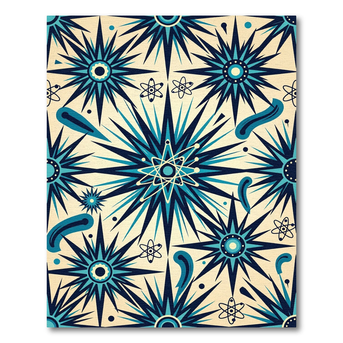 Retro Atomic Starburst Blue Rug