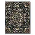 Golden Rose Floral Medallion Black Floor Rug