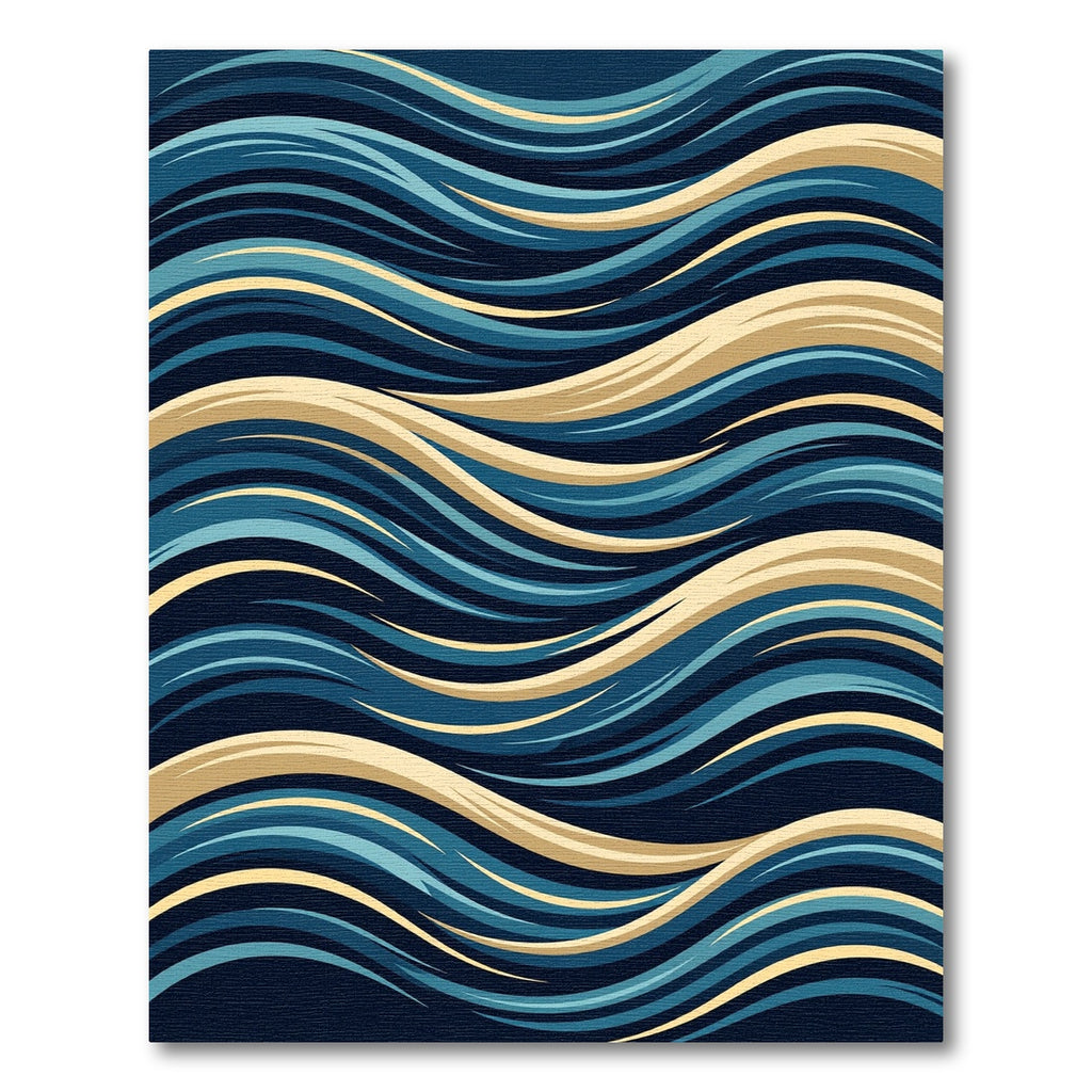 Abstract Golden Blue Flowing Wave Rug
