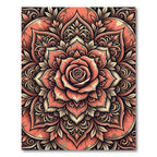 Coral Rose Floral Ornate Symmetry Rug