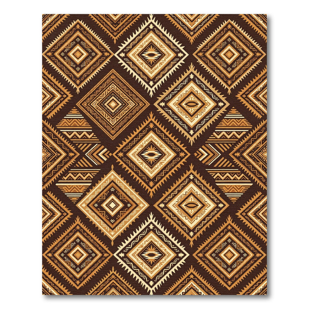 Earthy Brown Geometric Aztec Diamond Rug