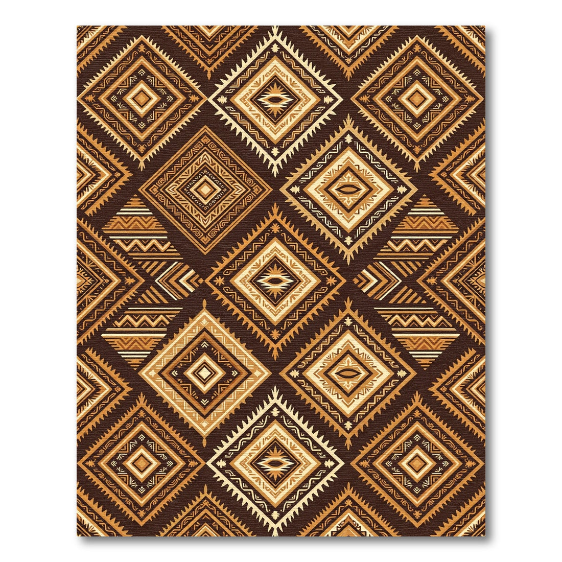 Earthy Brown Geometric Aztec Diamond Rug