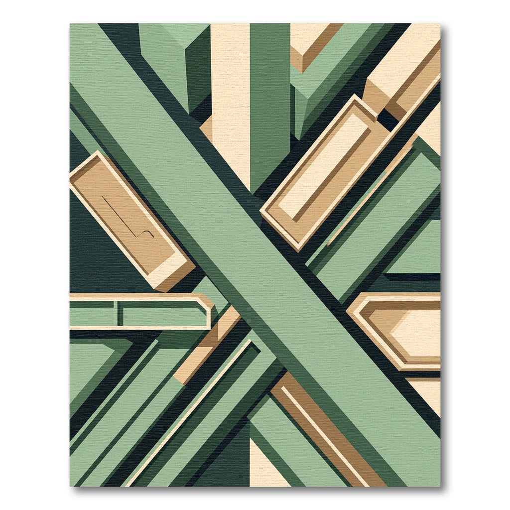 Geometric Sage and Cream Architectural Abstract Rug