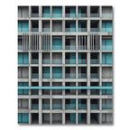 Architectural Teal Grid Structural Concrete Art Rug