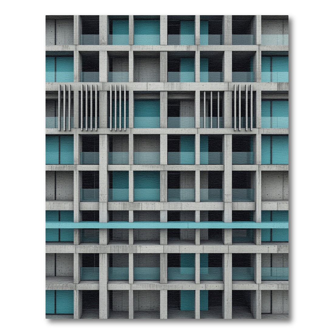 Architectural Teal Grid Structural Concrete Art Rug
