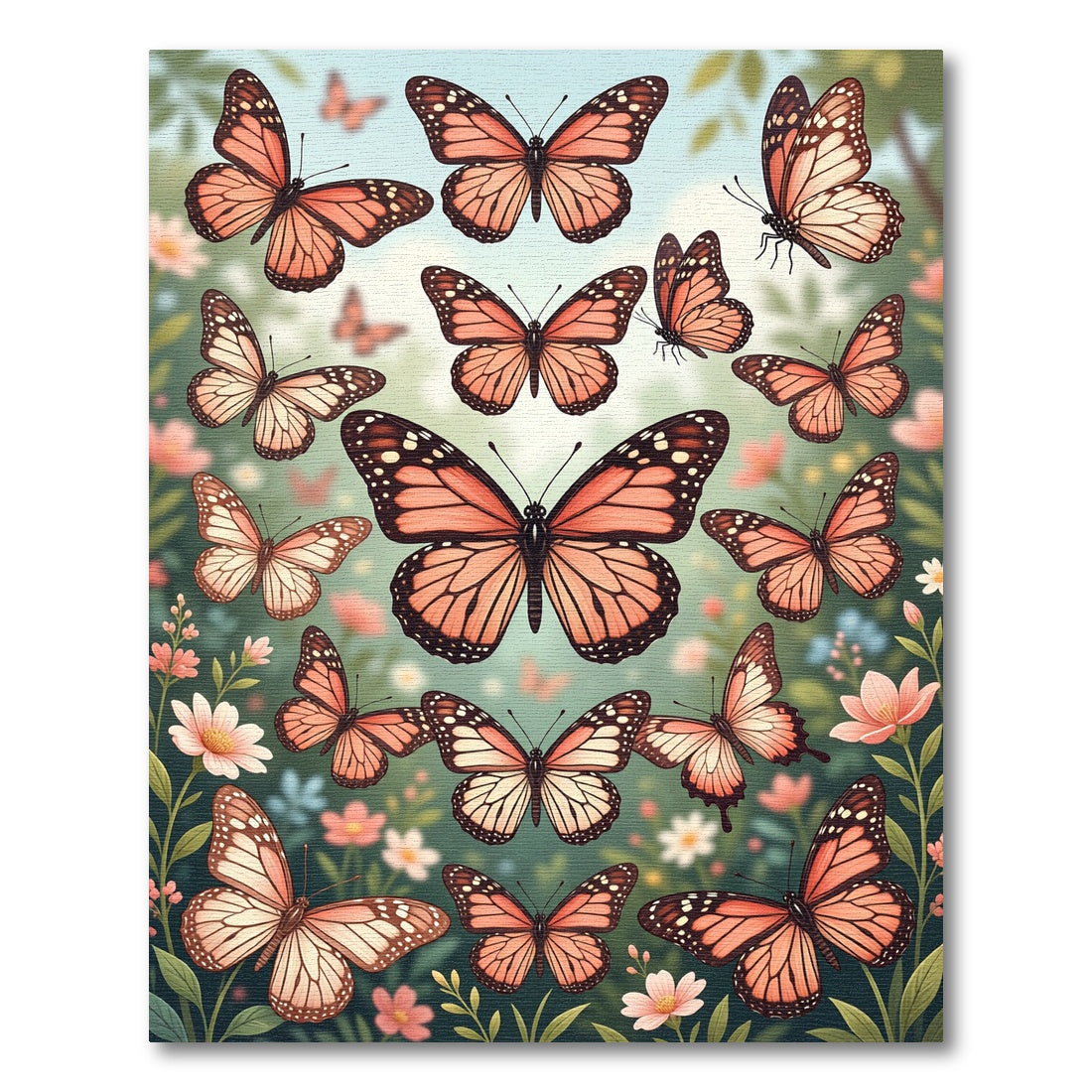 Whimsical Peach Butterfly Garden Meadow Rug