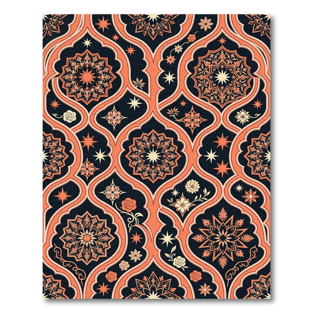 Coral And Navy Arabesque Medallion Rug