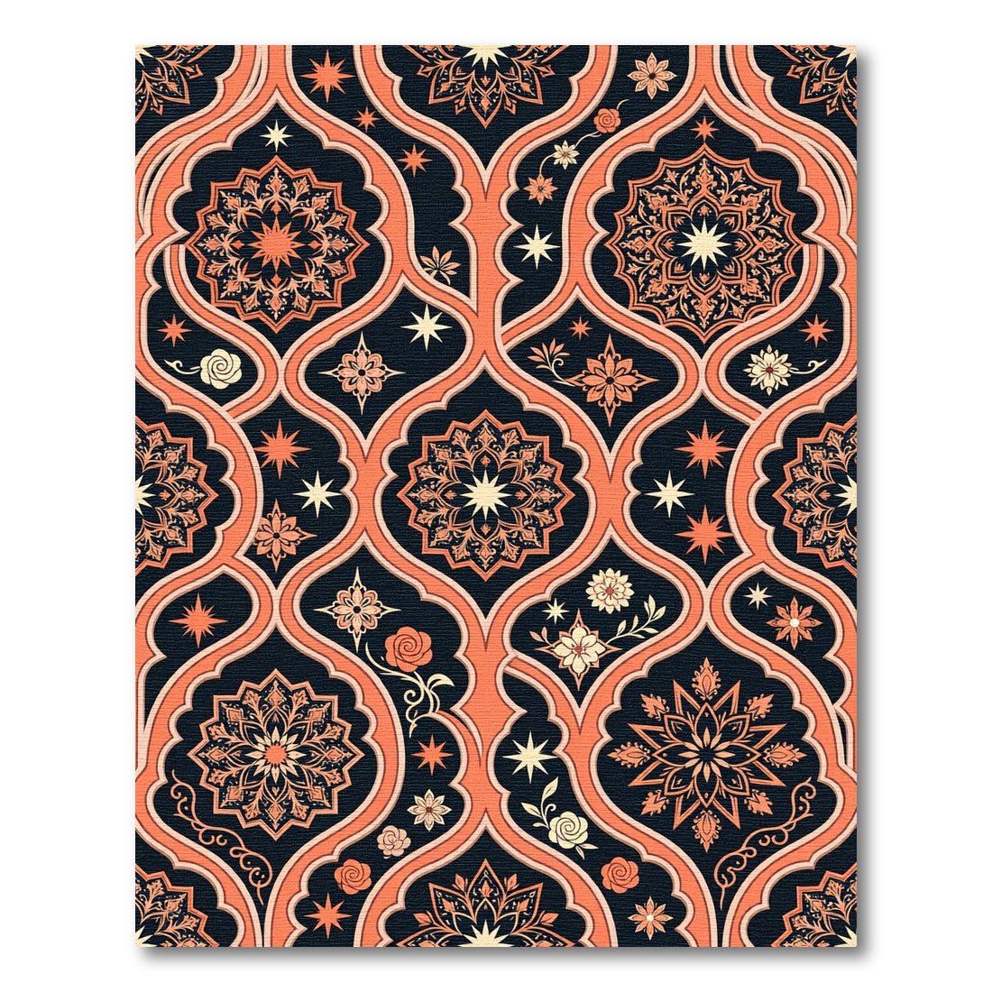 Coral And Navy Arabesque Medallion Rug